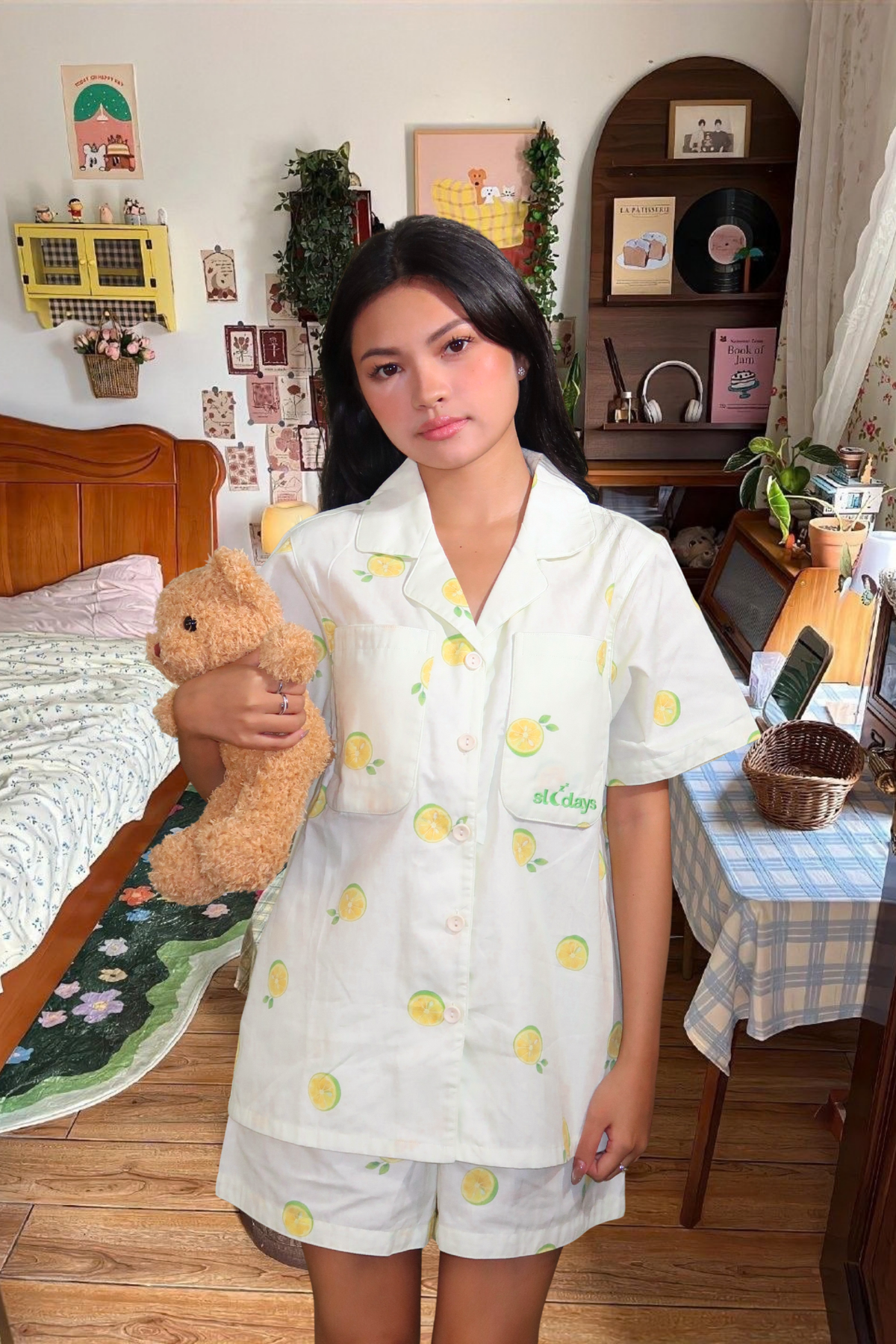 Calamansi Cotton Satin Oversized Shorts Set