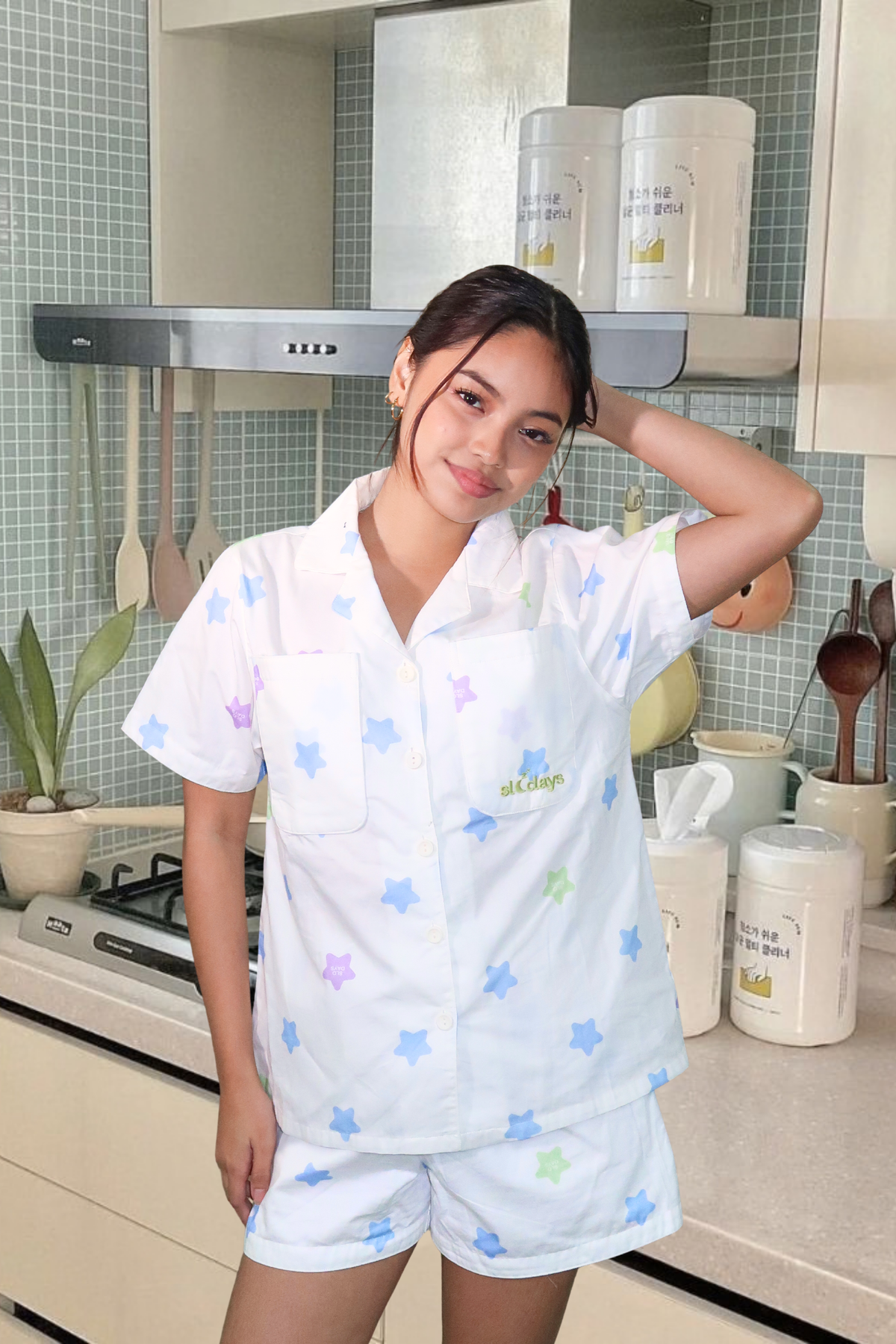 Starry Cotton Satin Oversized Shorts Set