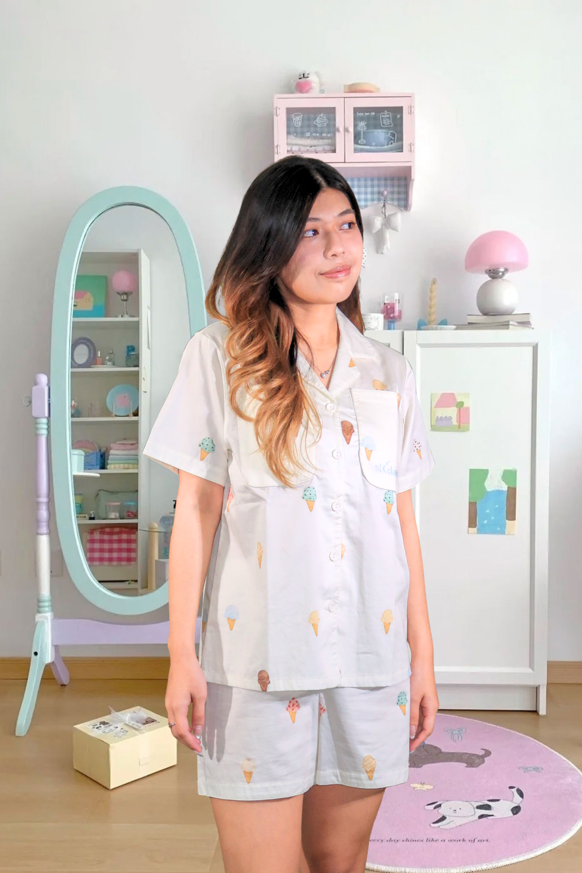 Gelato Cotton Satin Oversized Shorts Set
