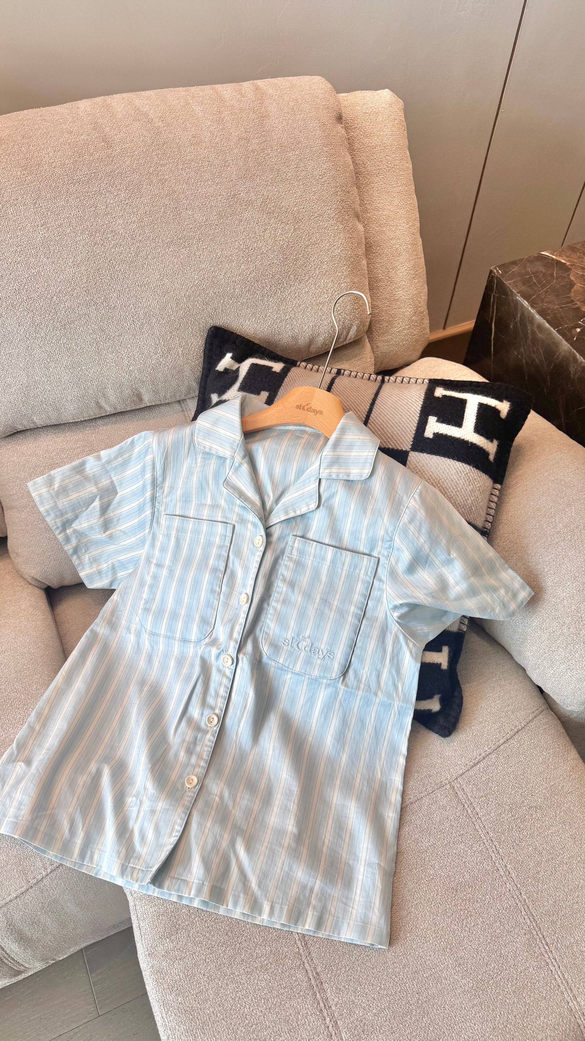 Blue Horizon Cotton Oversized Shorts Set